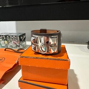 Hermes Silver and Brown Bracelet